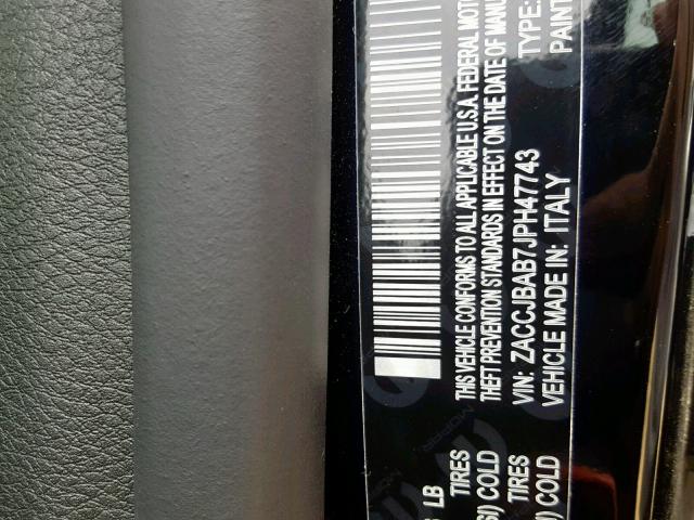 ZACCJBAB7JPH47743 - 2018 JEEP RENEGADE S შავი ფოტო 10