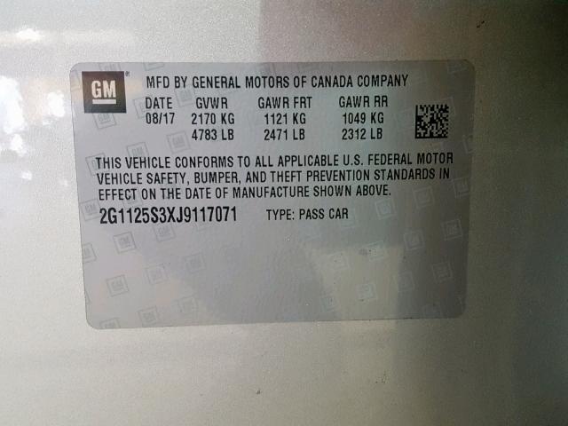 2G1125S3XJ9117071 - 2018 CHEVROLET IMPALA PRE ვერცხლისფერი ფოტო 10