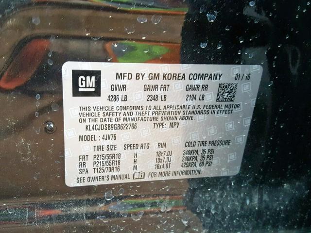 KL4CJDSB9GB622766 - 2016 BUICK ENCORE PRE BLACK photo 10