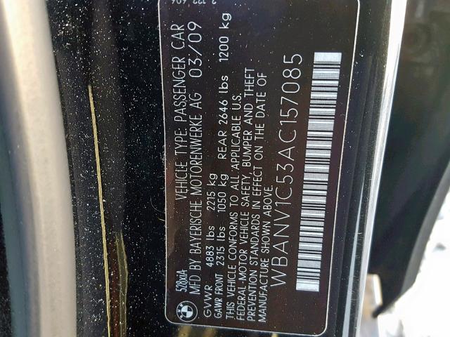 WBANV1C53AC157085 - 2010 BMW 528 XI BLACK photo 10