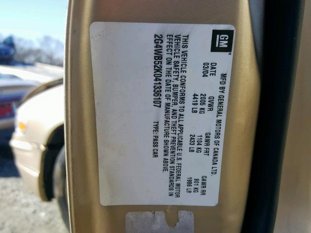 2G4WB52K041336107 - 2004 BUICK REGAL LS GOLD photo 10