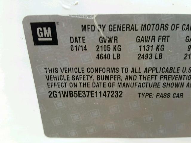 2G1WB5E37E1147232 - 2014 CHEVROLET IMPALA LIM WHITE photo 10