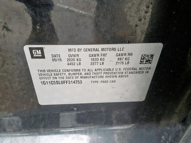 1G11C5SL8FF314753 - 2015 CHEVROLET MALIBU 1LT 灰色 照片 10