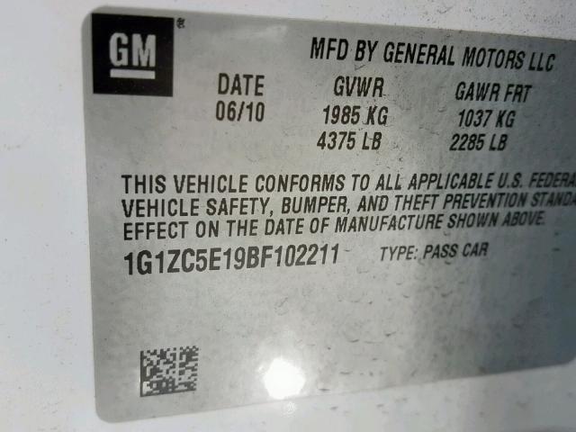 1G1ZC5E19BF102211 - 2011 CHEVROLET MALIBU 1LT 白色 照片 10