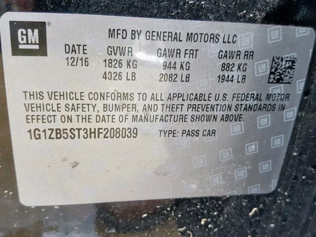 1G1ZB5ST3HF208039 - 2017 CHEVROLET MALIBU LS BLACK photo 10