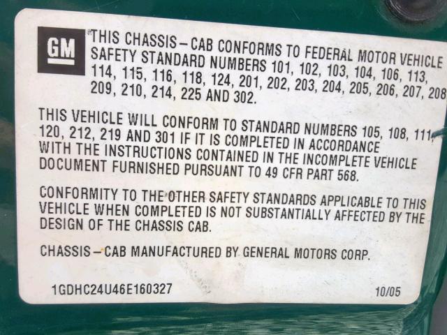 1GDHC24U46E160327 - 2006 GMC SIERRA C25 GREEN photo 10