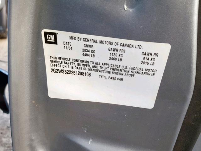 2G2WS522251208168 - 2005 PONTIAC GRAND PRIX SILVER photo 10