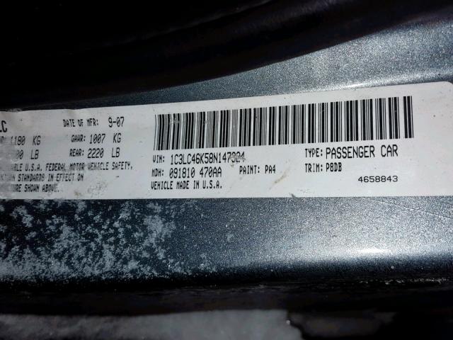 1C3LC46K58N147924 - 2008 CHRYSLER SEBRING LX SILVER photo 10