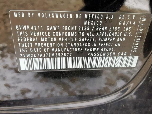 3VW2K7AJ7FM352577 - 2015 VOLKSWAGEN JETTA BASE BLACK photo 10