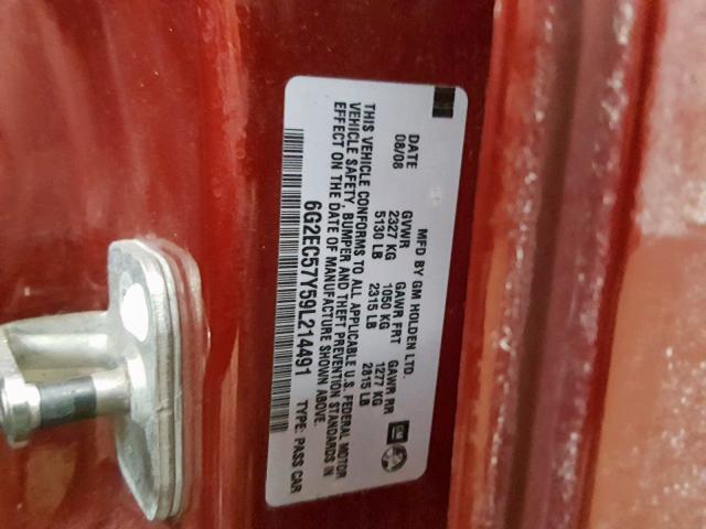 6G2EC57Y59L214491 - 2009 PONTIAC G8 GT RED photo 10