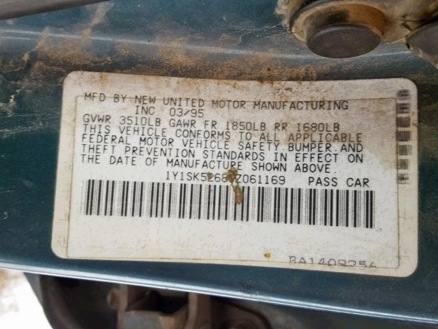 1Y1SK5268SZ061169 - 1995 GEO PRIZM BASE GREEN photo 10