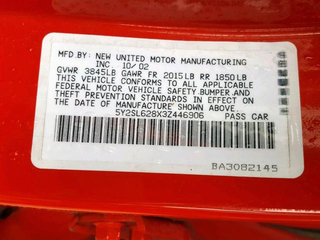 5Y2SL628X3Z446906 - 2003 PONTIAC VIBE RED photo 10