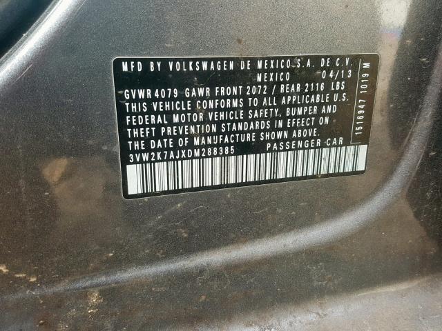 3VW2K7AJXDM288385 - 2013 VOLKSWAGEN JETTA BASE Արծաթագույն լուսանկար 10