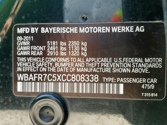 WBAFR7C5XCC808338 - 2012 BMW 535 I BLACK photo 10