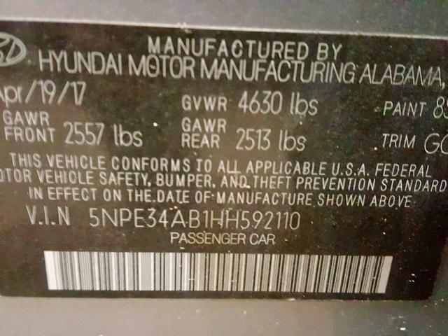 5NPE34AB1HH592110 - 2017 HYUNDAI SONATA SPO BLUE photo 10