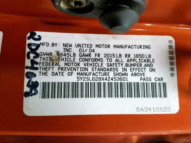 5Y2SL628X4Z453601 - 2004 PONTIAC VIBE ORANGE photo 10