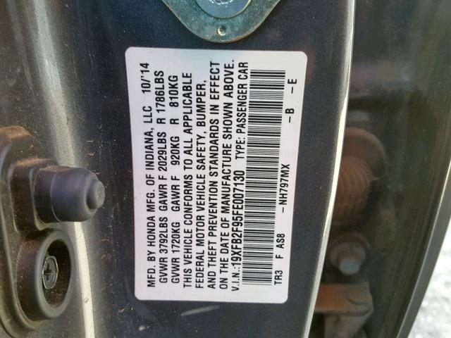 19XFB2F95FE007130 - 2015 HONDA CIVIC EXL GRAY photo 10