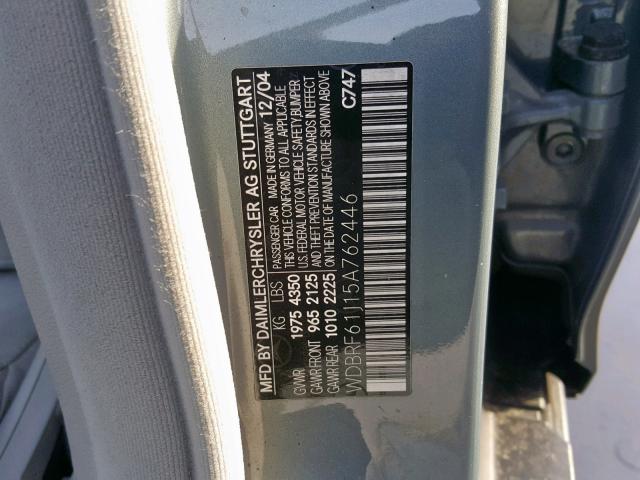 WDBRF61J15A762446 - 2005 MERCEDES-BENZ C 240 BLUE photo 10