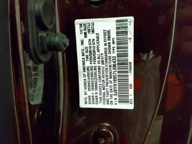 5J6YH18957L006433 - 2007 HONDA ELEMENT SC MAROON photo 10