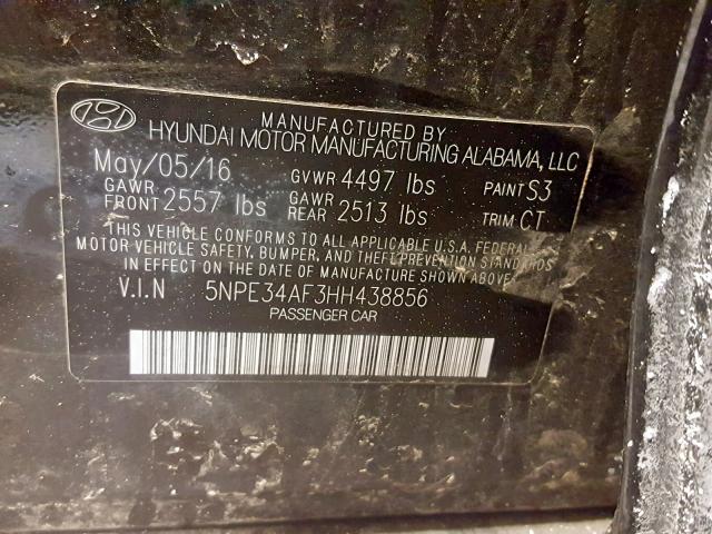 5NPE34AF3HH438856 - 2017 HYUNDAI SONATA SPO BLACK photo 10