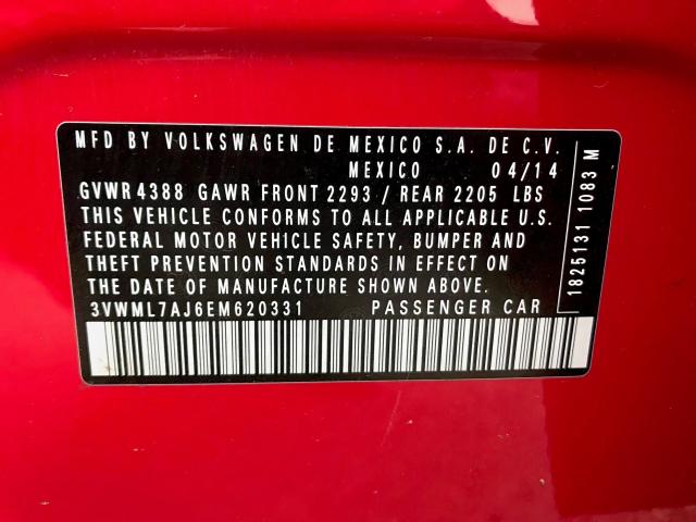 3VWML7AJ6EM620331 - 2014 VOLKSWAGEN JETTA TDI RED photo 10