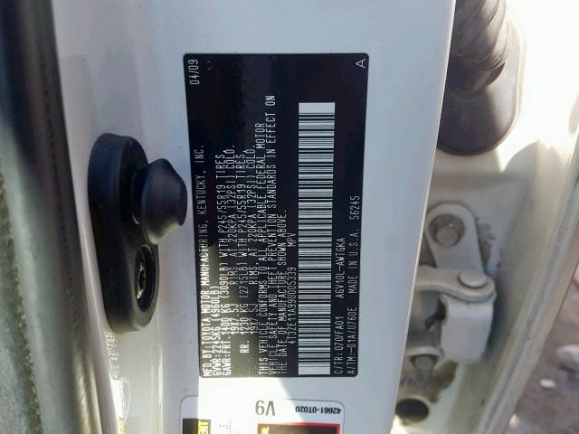 4T3ZE11A99U005339 - 2009 TOYOTA VENZA BASE WHITE photo 10