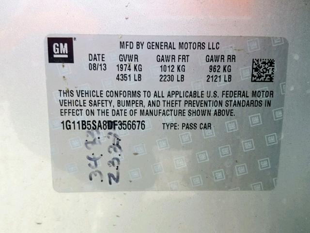 1G11B5SA8DF356676 - 2013 CHEVROLET MALIBU LS SILVER photo 10