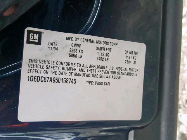 1G6DC67A950158745 - 2005 CADILLAC STS BLUE photo 10