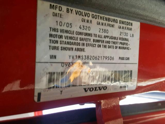 YV1MS382062179506 - 2006 VOLVO S40 2.4I RED photo 10