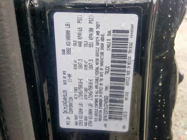 3B7KF23731G742563 - 2001 DODGE RAM 2500 BLACK photo 10