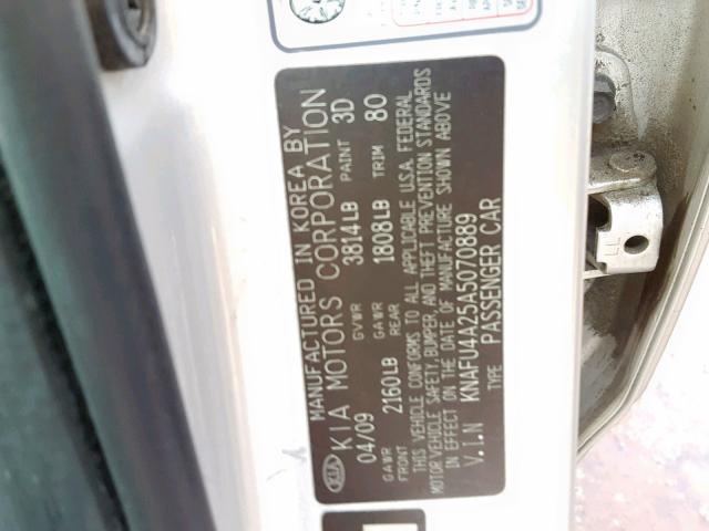 KNAFU4A25A5070889 - 2010 KIA FORTE EX SILVER photo 10