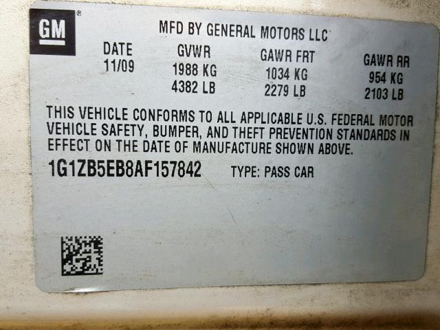 1G1ZB5EB8AF157842 - 2010 CHEVROLET MALIBU LS TAN photo 10
