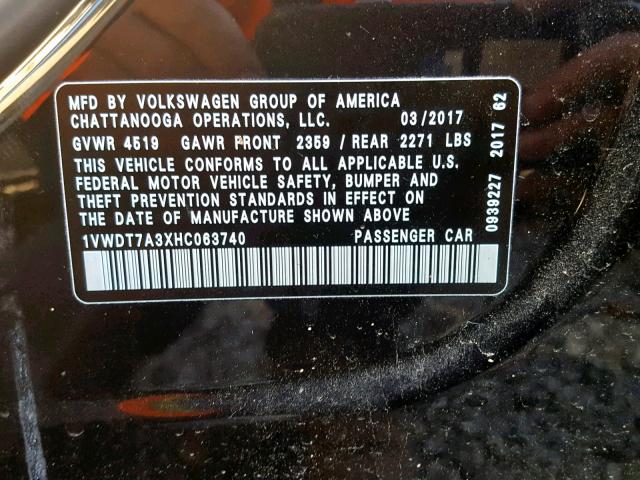 1VWDT7A3XHC063740 - 2017 VOLKSWAGEN PASSAT R-L BLACK photo 10