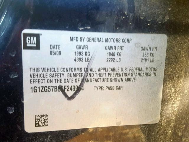 1G1ZG57B89F249964 - 2009 CHEVROLET MALIBU LS BLUE photo 10