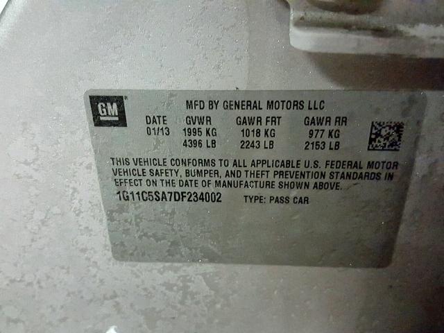 1G11C5SA7DF234002 - 2013 CHEVROLET MALIBU 1LT 银色 照片 10