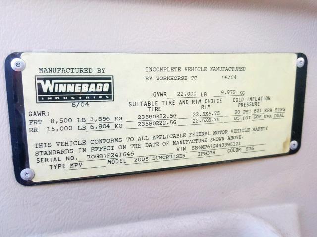 5B4MP67G443395121 - 2004 WINNEBAGO SUNCRUISER TAN photo 10