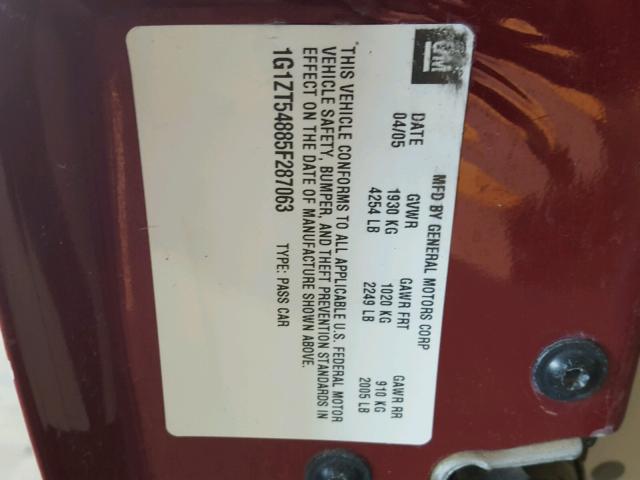 1G1ZT54885F287063 - 2005 CHEVROLET MALIBU LS წითელი ფოტო 10