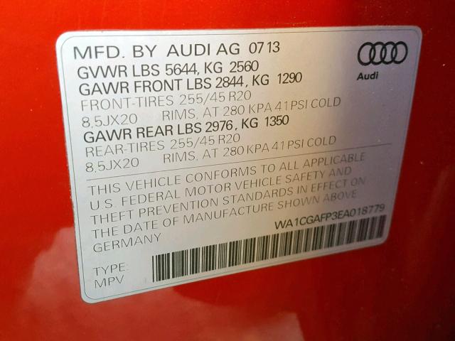 WA1CGAFP3EA018779 - 2014 AUDI SQ5 PREMIU ORANGE photo 10