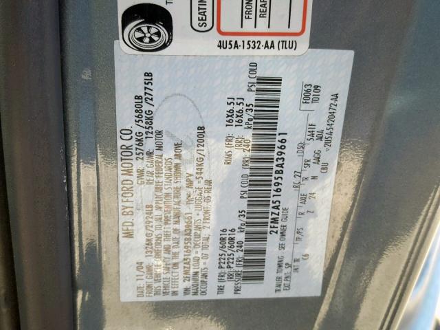 2FMZA51695BA39661 - 2005 FORD FREESTAR S BLUE photo 10