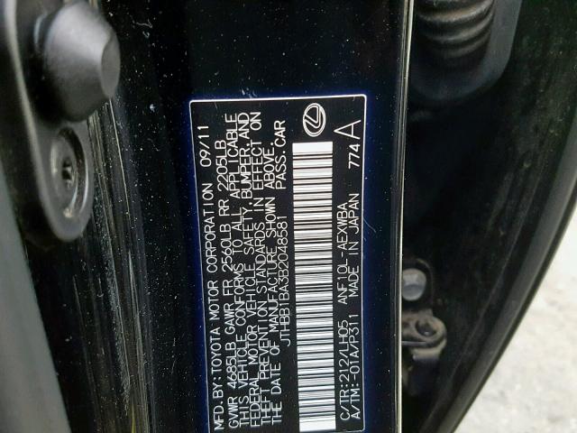 JTHBB1BA3B2048581 - 2011 LEXUS HS 250H BLACK photo 10