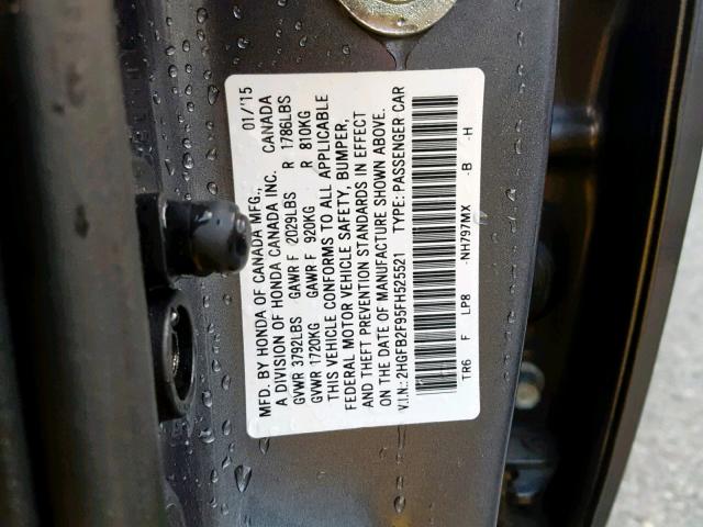 2HGFB2F95FH525521 - 2015 HONDA CIVIC EXL CHARCOAL photo 10