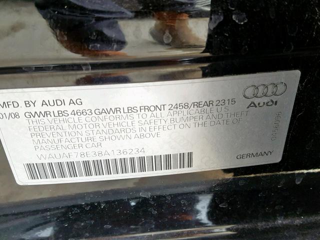 WAUAF78E38A136234 - 2008 AUDI A4 2.0T BLACK photo 10