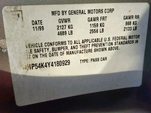 1G4HP54K4Y4180929 - 2000 BUICK LESABRE CU GRAY photo 10