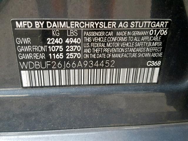 WDBUF26J66A934452 - 2006 MERCEDES-BENZ E 320 CDI BLUE photo 10