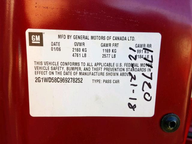 2G1WD58C969278252 - 2006 CHEVROLET IMPALA SUP 勃艮第红 照片 10