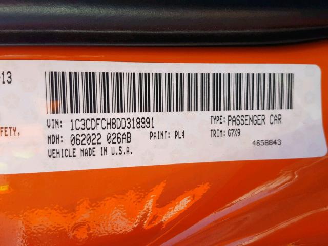 1C3CDFCH8DD318991 - 2013 DODGE DART LIMIT ORANGE photo 10