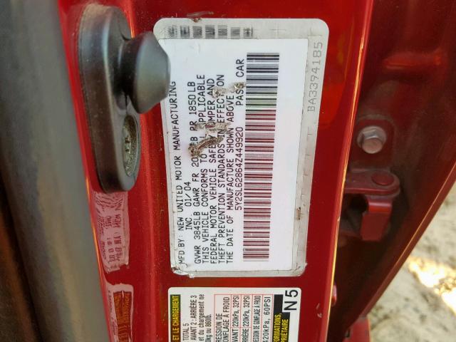 5Y2SL62864Z449920 - 2004 PONTIAC VIBE RED photo 10