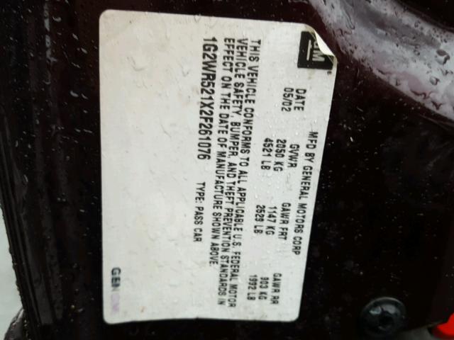 1G2WR521X2F261076 - 2002 PONTIAC GRAND PRIX BURGUNDY photo 10
