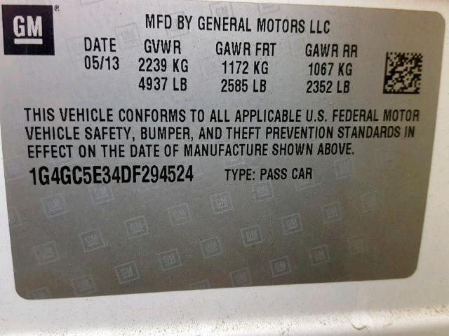 1G4GC5E34DF294524 - 2013 BUICK LACROSSE WHITE photo 10