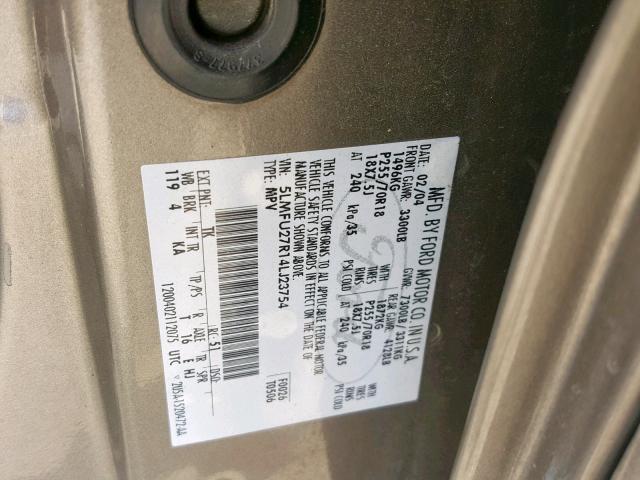 5LMFU27R14LJ23754 - 2004 LINCOLN NAVIGATOR 金色 照片 10